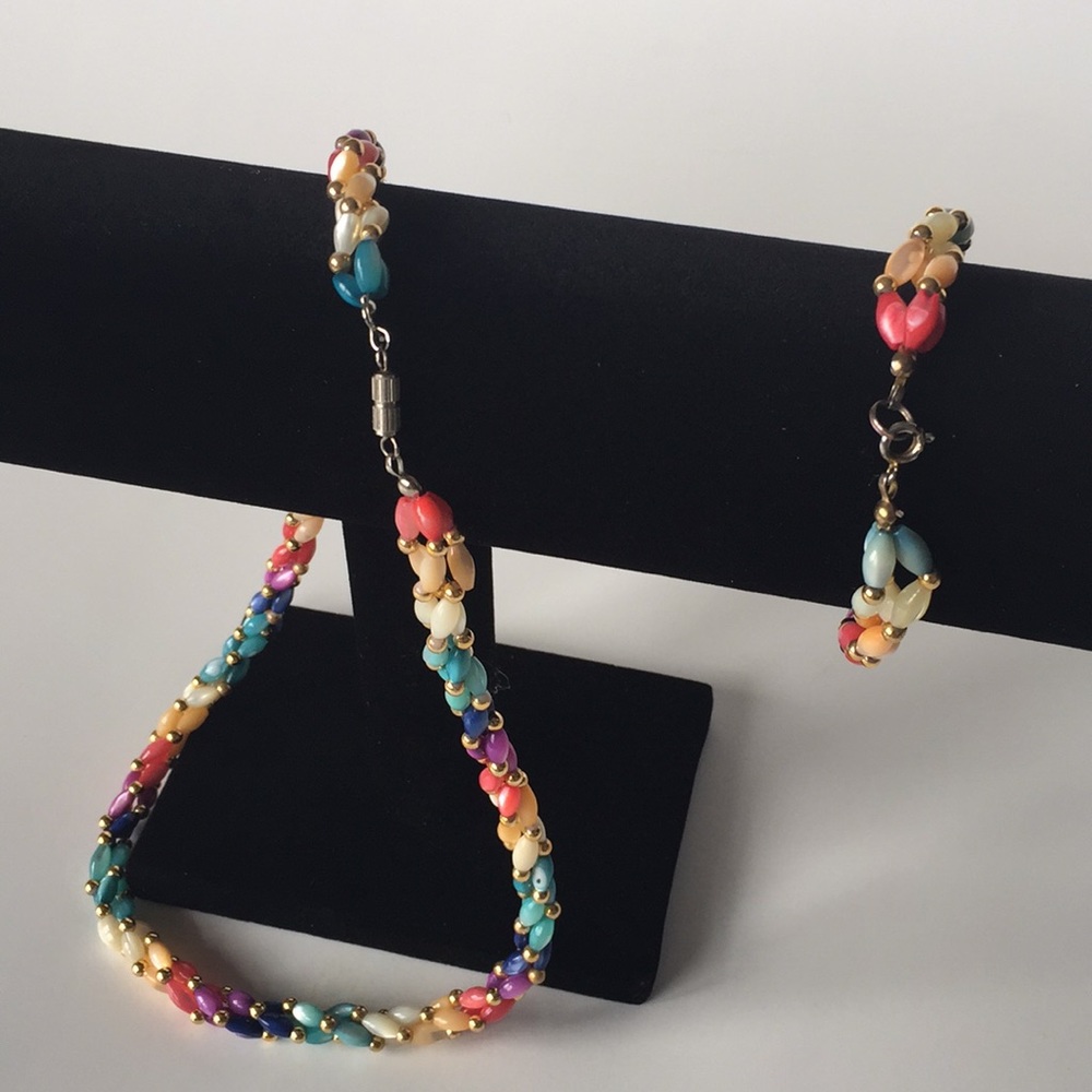 Multi Color Beaded Necklace & Bracelet Set